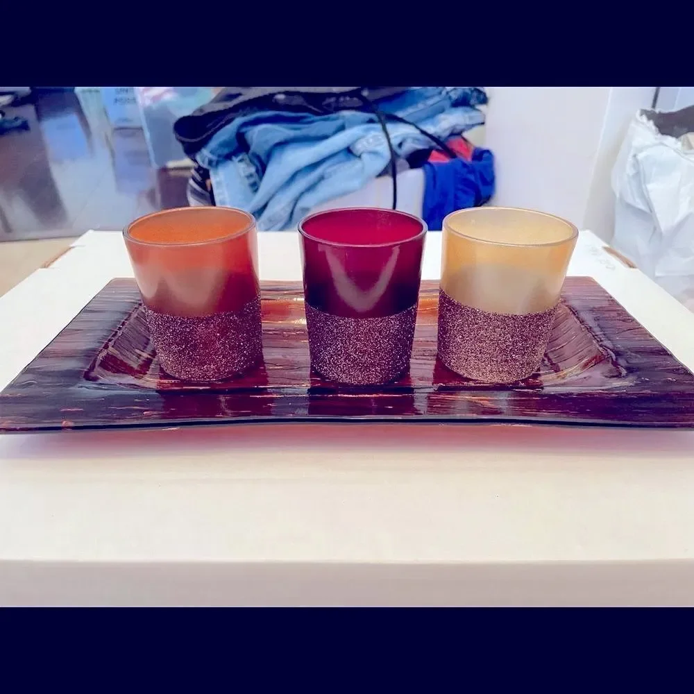 4‎ PIECE GLASS VOTIVE SET IN SHADES OF BROWN